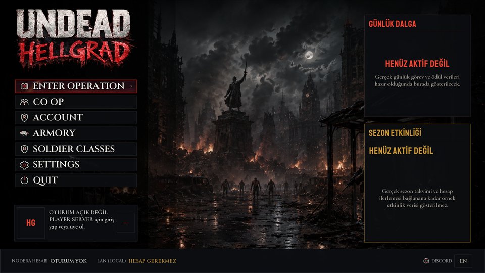 Undead Hellgrad oynanabilir prototip ana menüsü